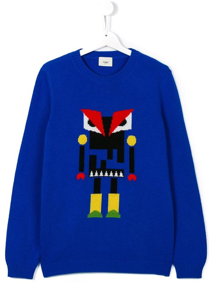 Fendi Kids 'monster' Knitted Sweater, Boy's, Size: 14 Yrs, Blue