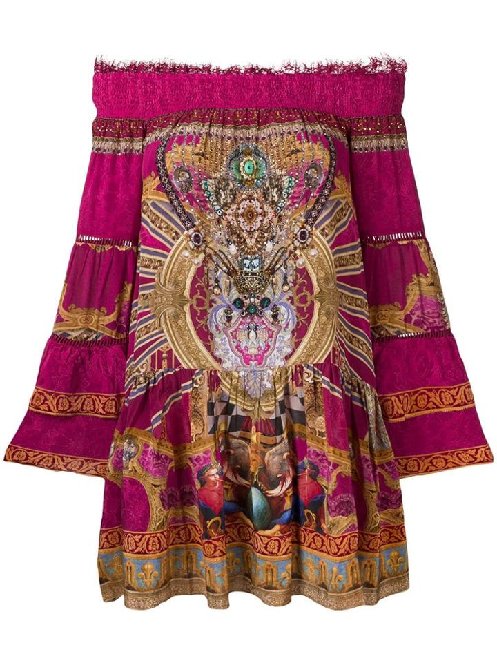 Camilla Printed Off-the-shoulder Dress - Pink