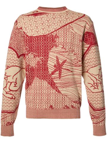 Ikiji Hokusai Mandala Jumper, Men's, Size: Large, Red, Cotton