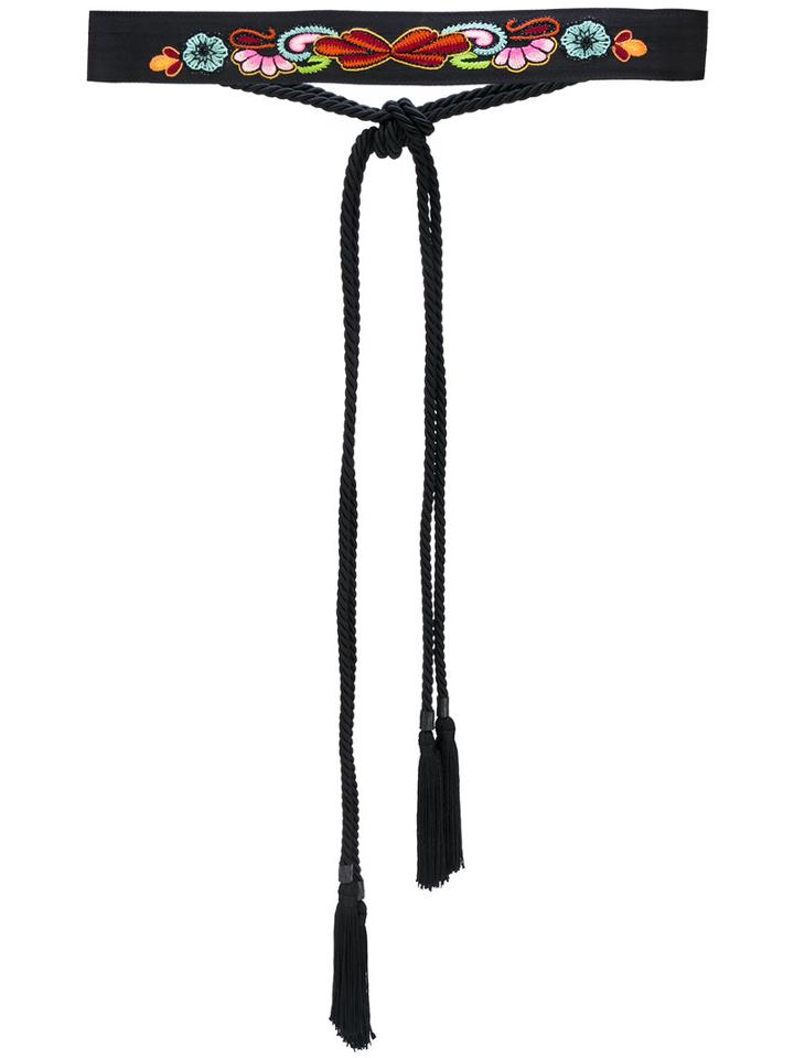 Alberta Ferretti - Embroidered Belt - Women - Cotton/leather/plastic - 80, Black, Cotton/leather/plastic