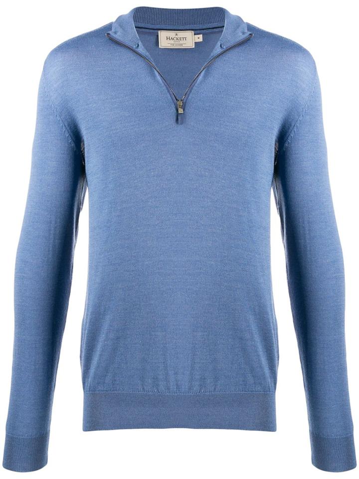 Hackett Zipped Down Neck Jumper - Blue