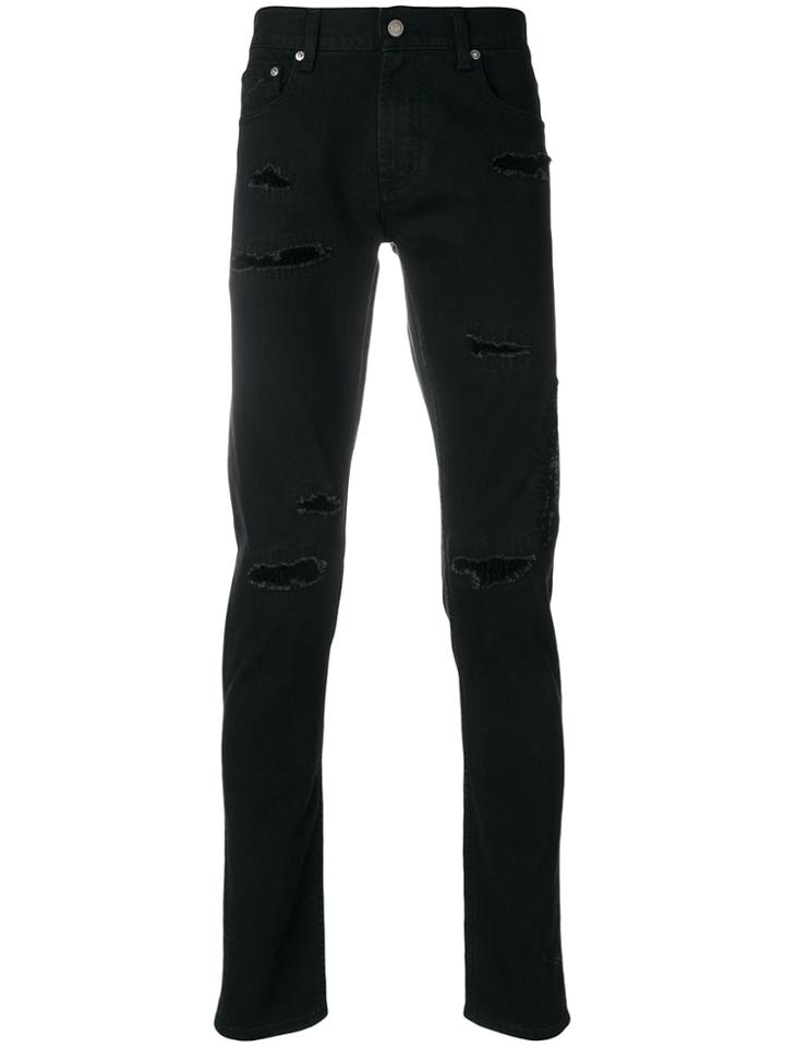 Alexander Mcqueen Topstitched Distressed Jeans - Black