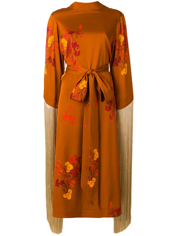 Ellery Fringed Kimono Dress - Yellow & Orange
