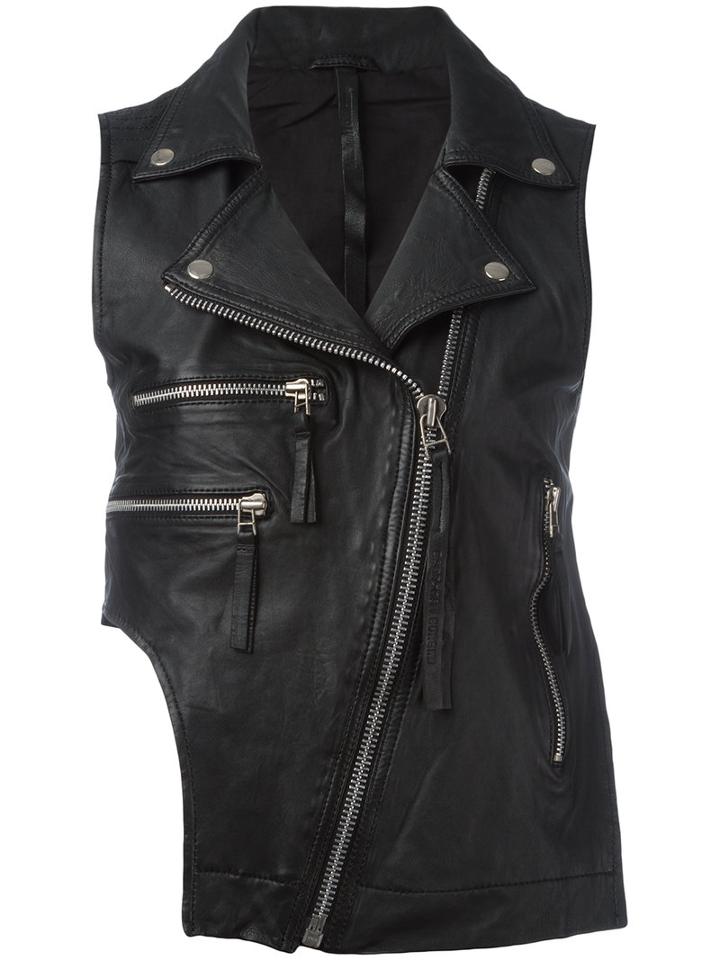 Barbara I Gongini Sleeveless Biker Jacket, Women's, Size: Small, Black, Sheep Skin/shearling/cotton