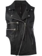 Barbara I Gongini Sleeveless Biker Jacket, Women's, Size: Small, Black, Sheep Skin/shearling/cotton