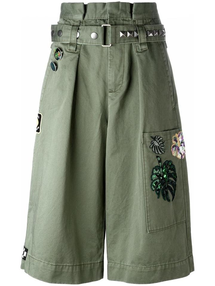 Marc Jacobs Embroidered Long Cargo Shorts, Women's, Size: 2, Green, Cotton