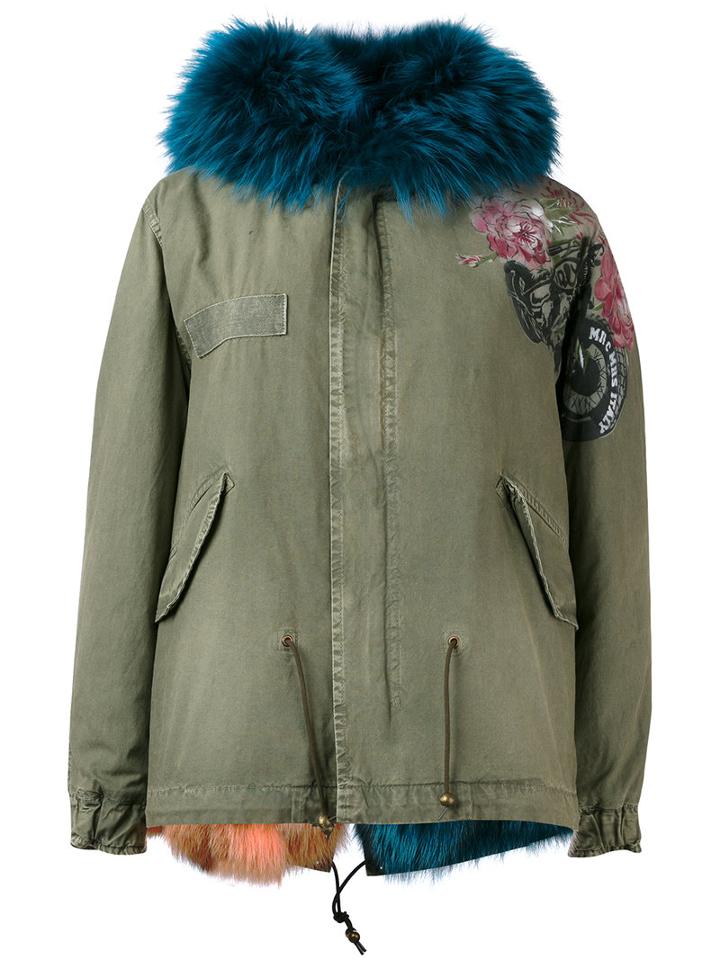 Blue Fur Lined Mini Parka - Women - Cotton/lamb Skin/polyamide/racoon Fur - Xxs, Green, Cotton/lamb Skin/polyamide/racoon Fur, Mr & Mrs Italy