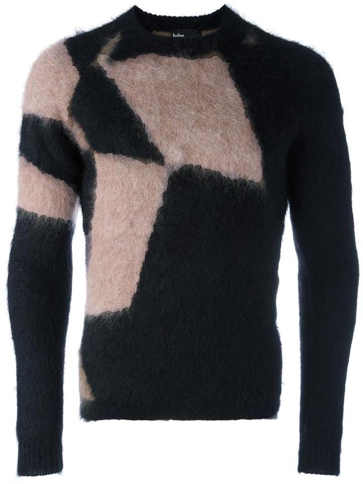 Kolor - Brushed Intarsia Jumper - Men - Mohair/wool/alpaca - 1, Black, Mohair/wool/alpaca