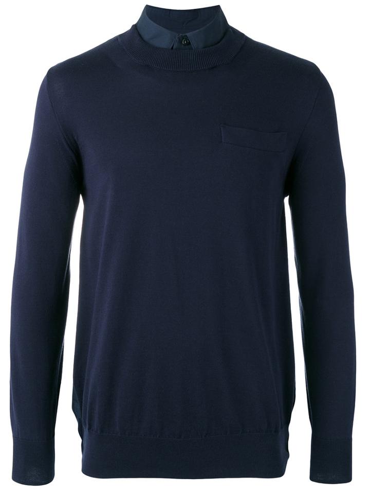 Sacai Contrast Back Jumper, Men's, Size: 2, Blue, Cotton/cupro