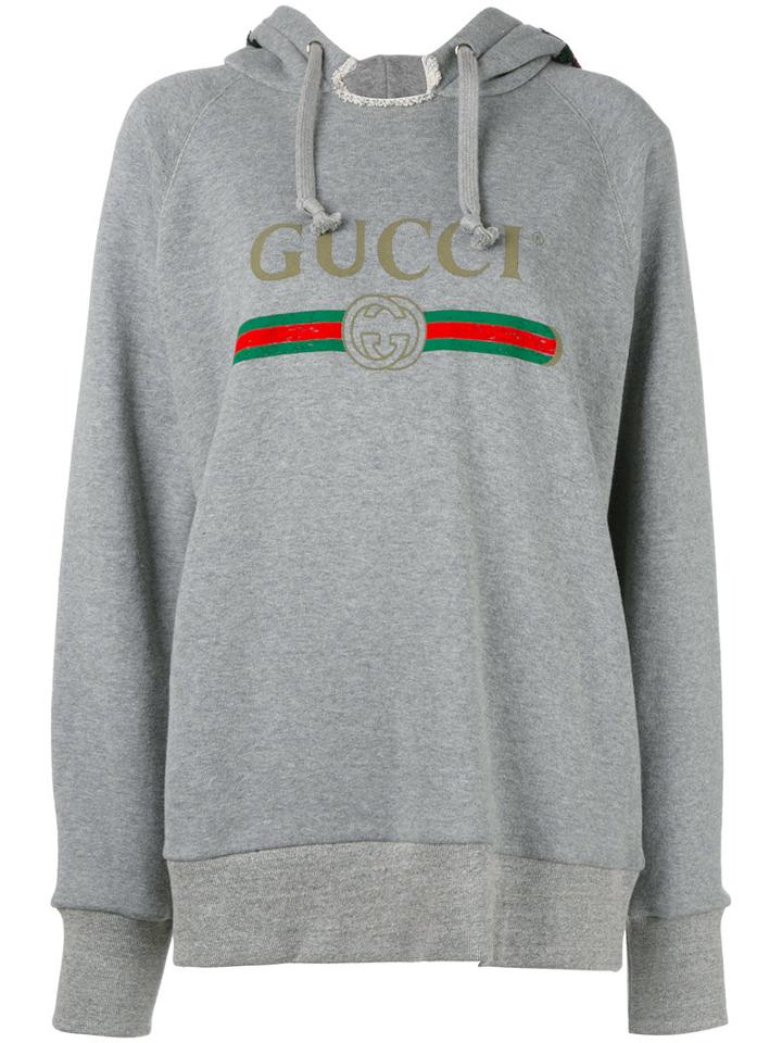 Gucci - Gucci Print Hoodie - Women - Cotton - M, Grey, Cotton