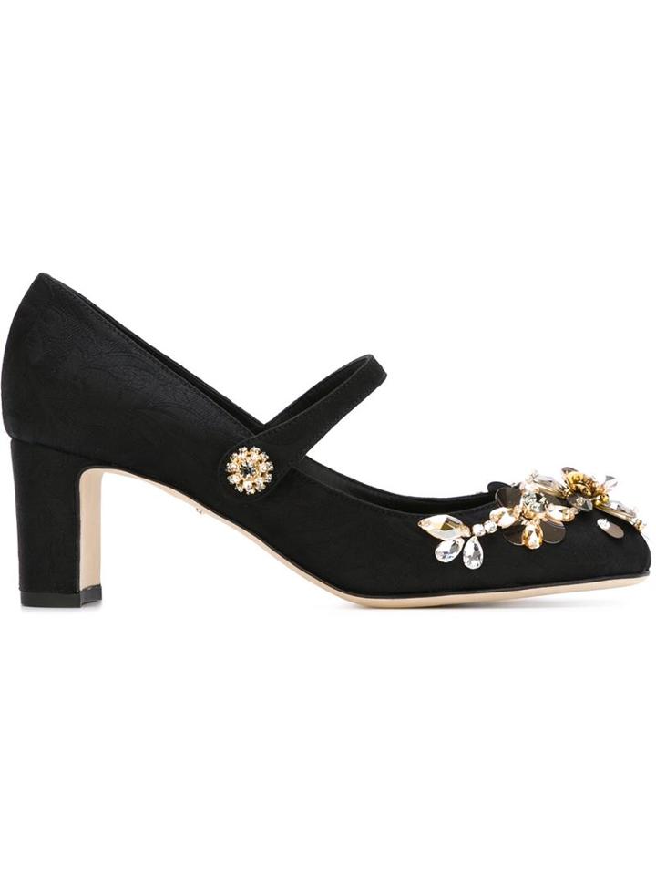 Dolce & Gabbana Brocade Mary Jane Pumps, Women's, Size: 37, Black, Silk/cotton/leather/metal Other