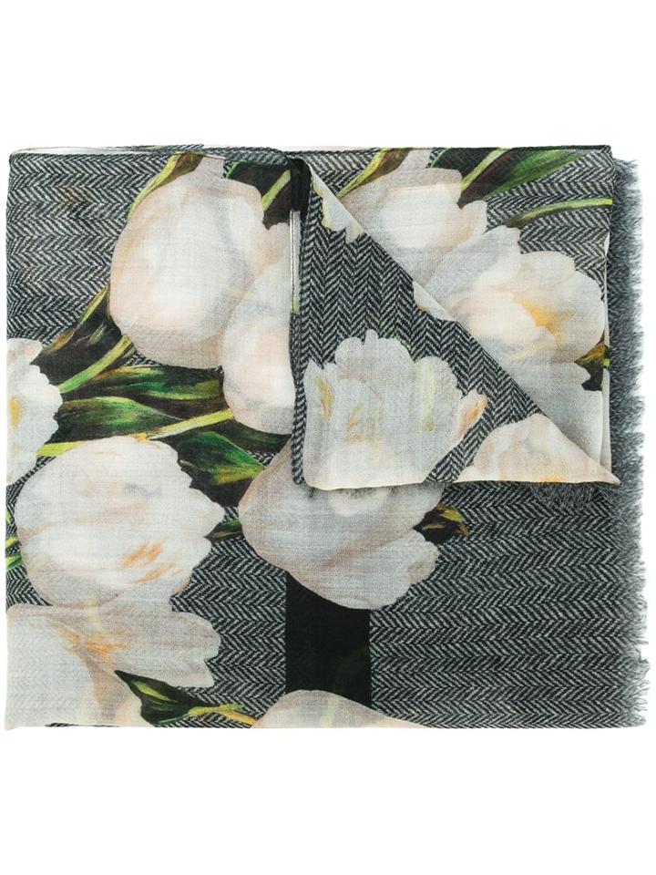 Dolce & Gabbana Tulip Print Scarf, Women's, Grey, Cashmere
