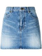 Saint Laurent Denim Shadow Pocket Fitted Skirt - Blue