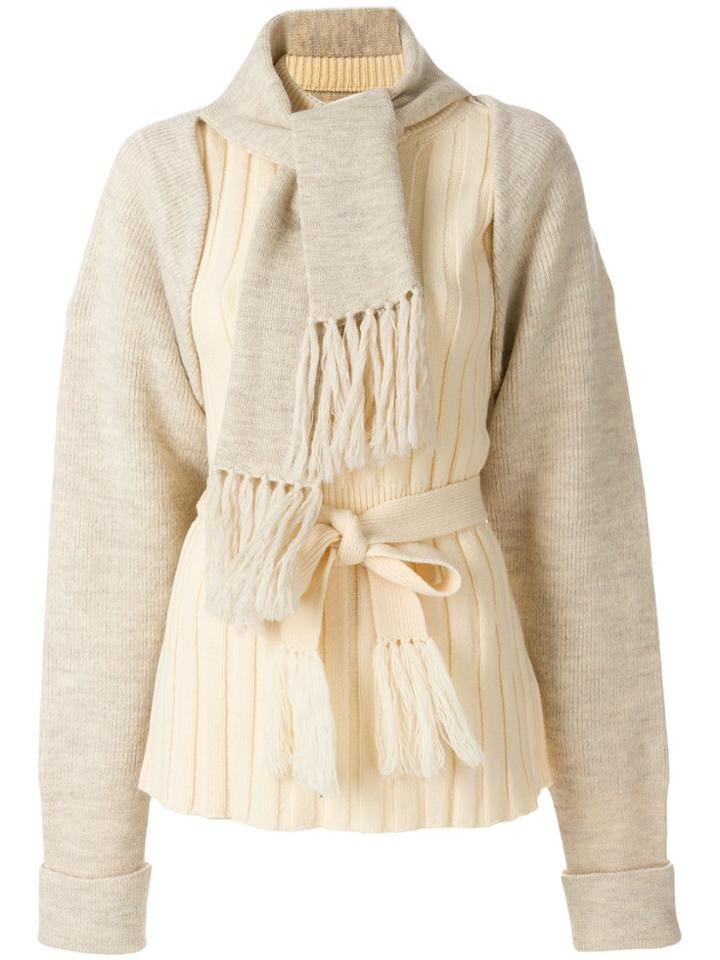 Maison Margiela Layered Scarf Sweater - Nude & Neutrals