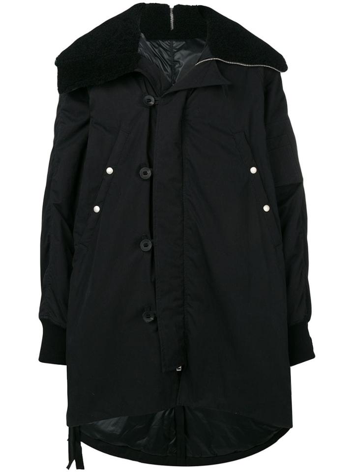 Unravel Project Sheep Skin Collar Coat - Black