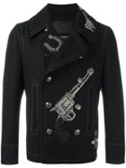 Dolce & Gabbana Appliqué Double Breasted Coat, Men's, Size: 48, Black, Silk/polyamide/polyester/glass