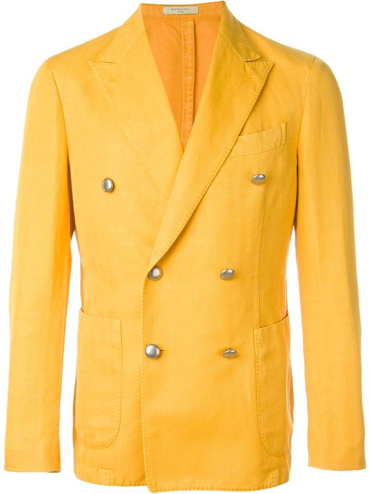 Boglioli Double Breasted Blazer, Men's, Size: 52, Yellow/orange, Cotton/linen/flax/cupro
