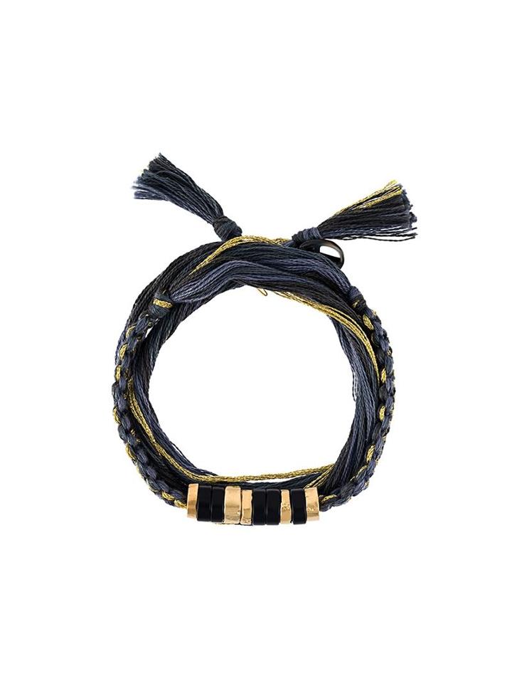 Aurelie Bidermann Takayama Wrap Bracelet, Women's, Metallic, Cotton/onyx/brass/mother Of Pearl