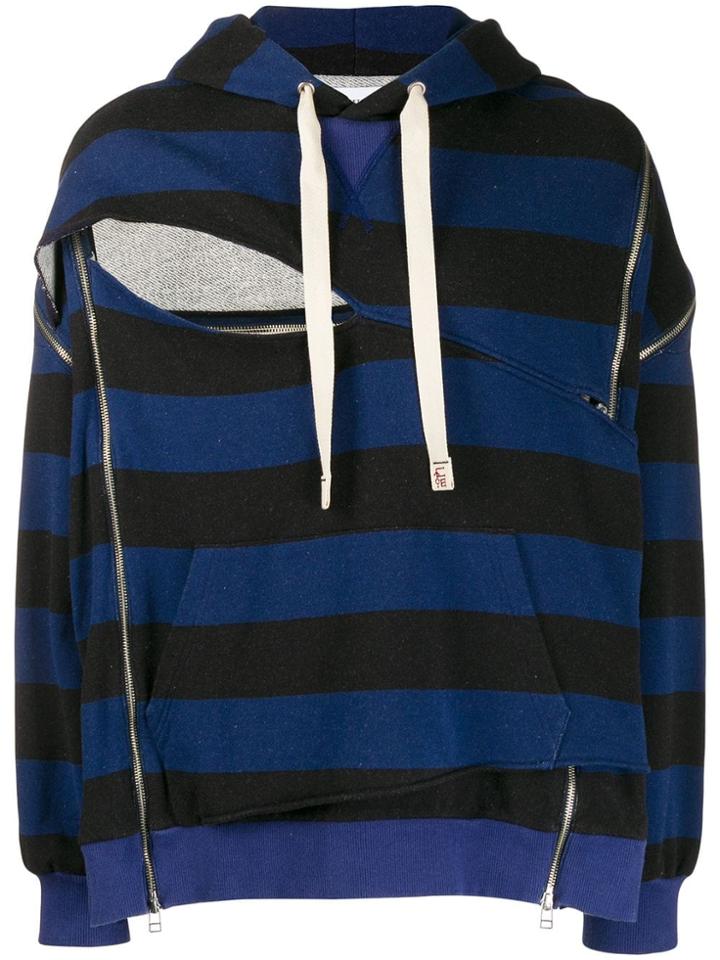 Facetasm Zip Detail Striped Hoodie - Black