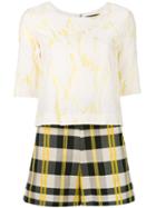 Christian Pellizzari - Checked Playsuit - Women - Cotton/polyamide - 40, Women's, Yellow/orange, Cotton/polyamide