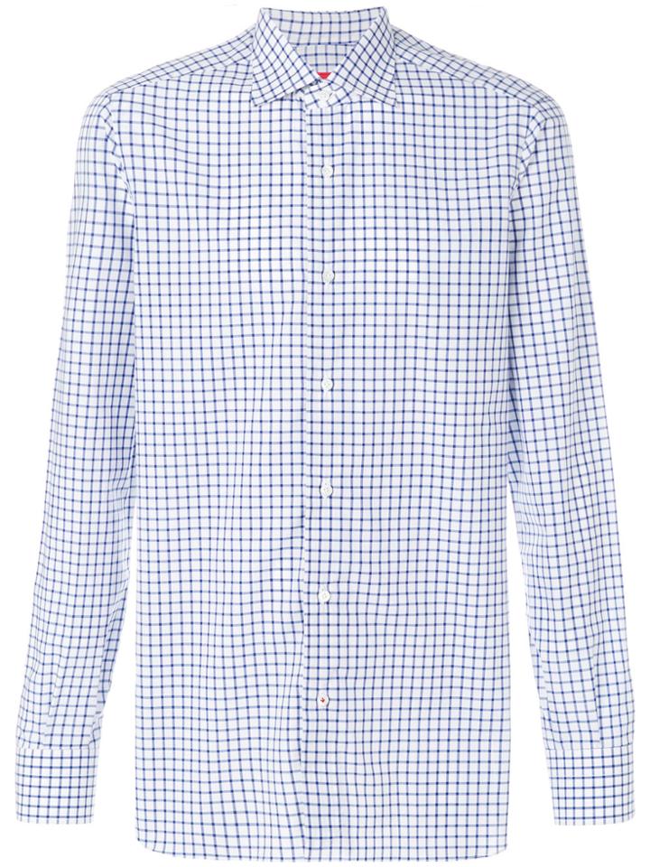 Isaia Gridded Long-sleeved Shirt - White