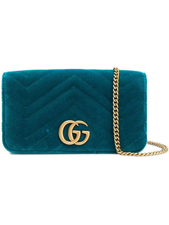 Gucci Gg Marmont Chevron Clutch - Blue