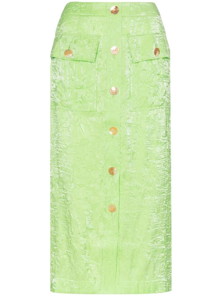 Rejina Pyo Crinkle Effect High-waisted Button-down Midi Skirt - Green