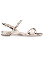 Miu Miu Leather Sandals With Crystals - Gold