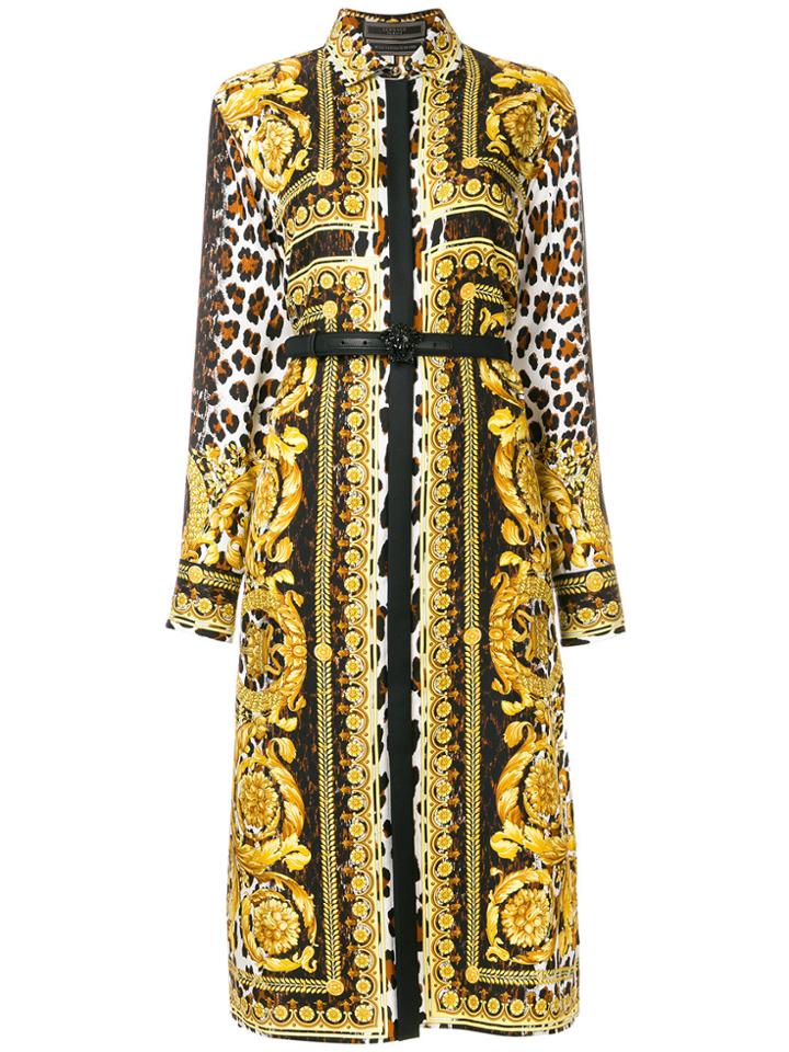 Versace Belted Baroque Shirt Dress - Black