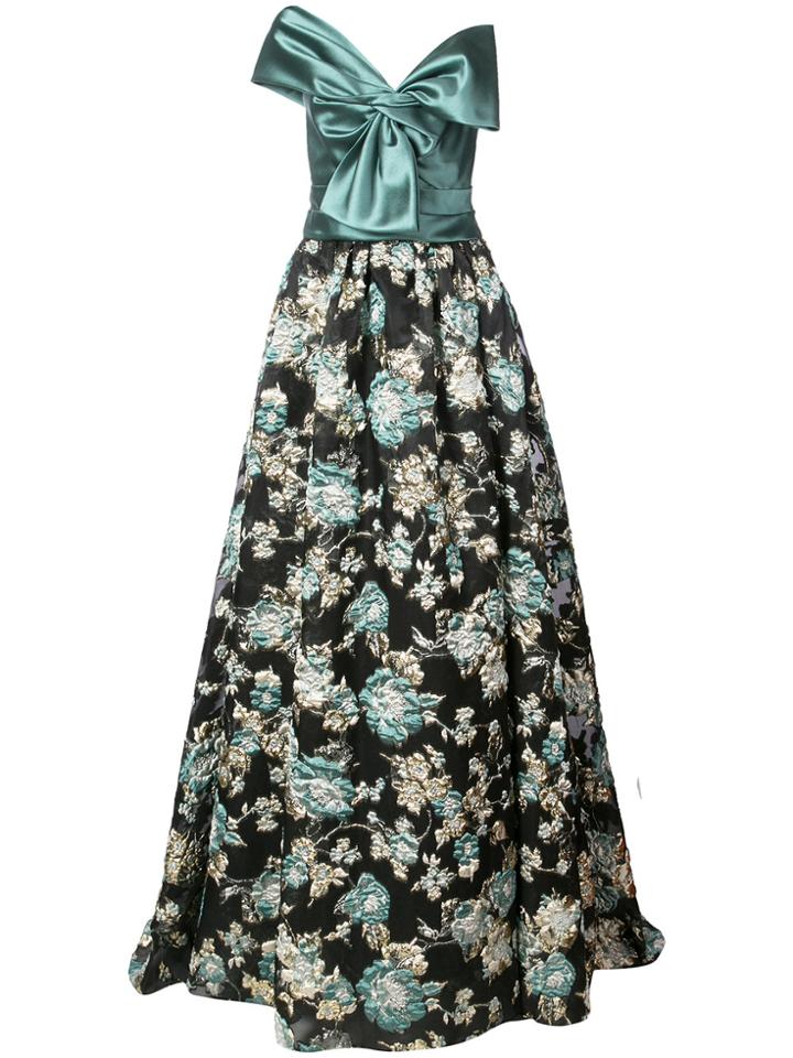 Marchesa Jacquard Skirt Gown - Green