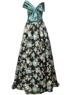 Marchesa Jacquard Skirt Gown - Green