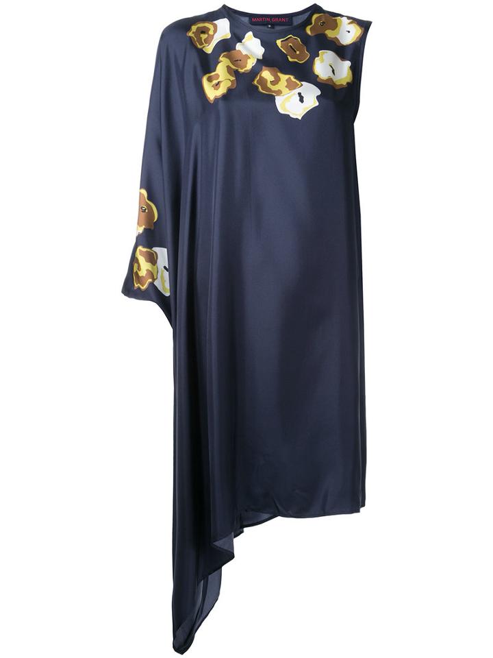 Martin Grant - Floral Print Asymmetric Dress - Women - Silk - 36, Blue, Silk