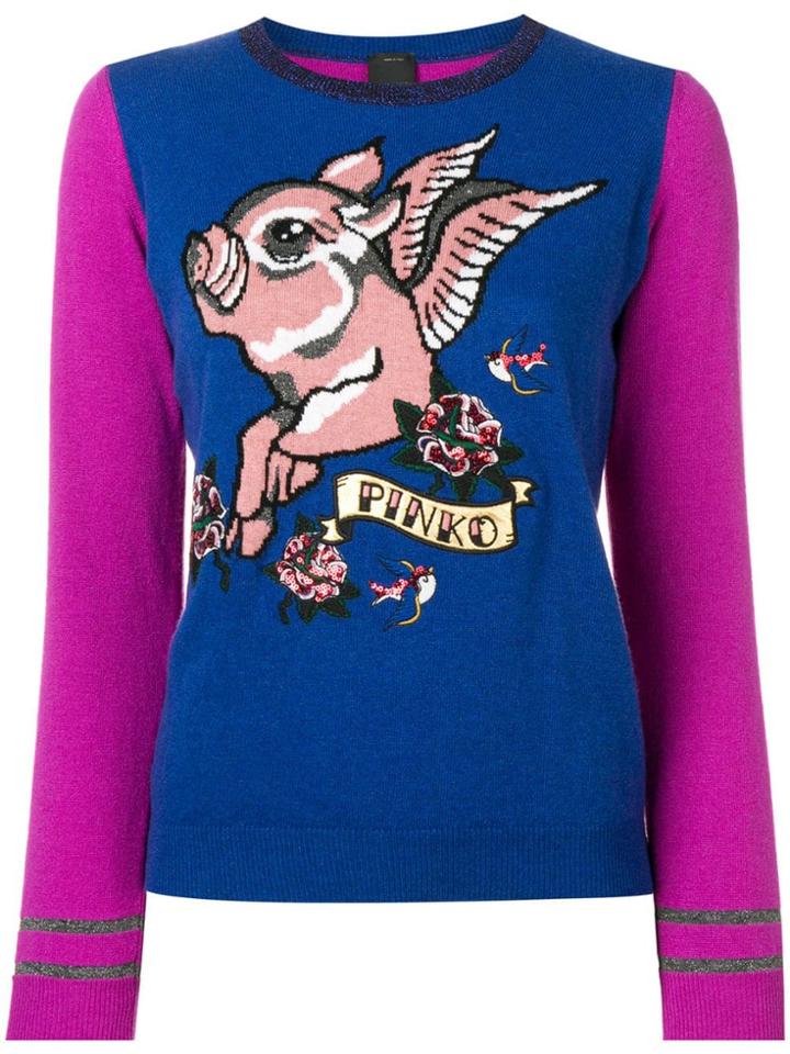 Pinko Flying Pig Knitted Sweater - Blue