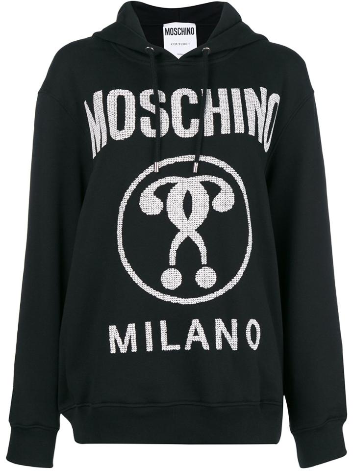 Moschino Logo Printed Hooded Pullover - Black