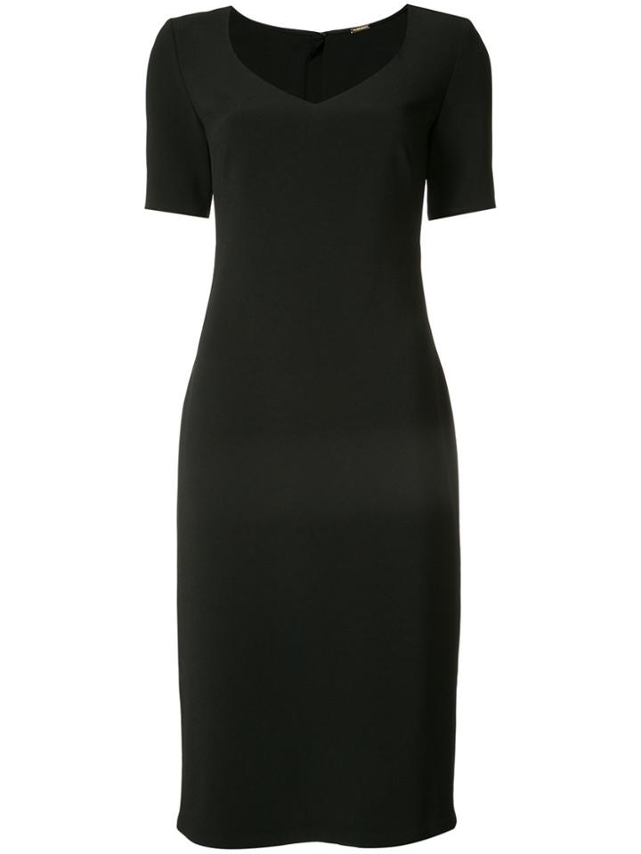 Adam Lippes Stretch Cady 3/4 Sleeve V-neck Dress - Black