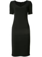 Adam Lippes Stretch Cady 3/4 Sleeve V-neck Dress - Black