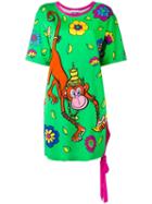 Moschino Monkey Print Dress, Women's, Size: 38, Green, Rayon/other Fibers