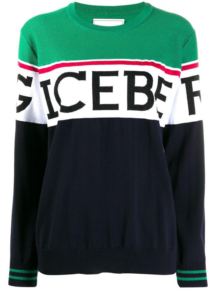 Iceberg Knit Logo Print Jumper - Blue