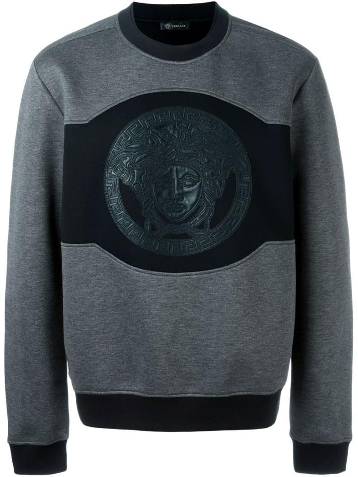 Versace Medusa Logo Sweatshirt, Men's, Size: Small, Grey, Viscose/cotton/spandex/elastane/lamb Skin