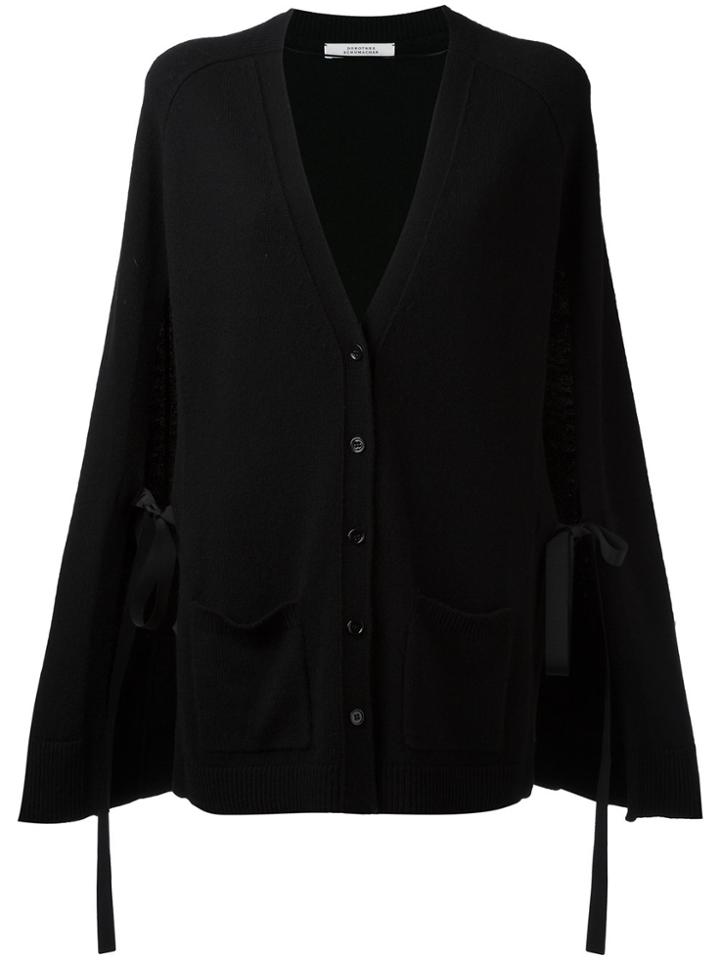 Dorothee Schumacher Cashmere Lace Up Slit Sleeves Cardigan - Black