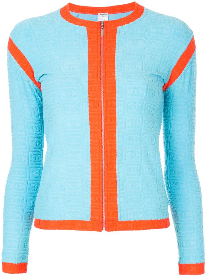 Chanel Vintage Embossed Logo Cardigan - Blue