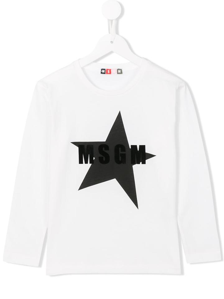 Msgm Kids Star And Logo Print T-shirt, Boy's, Size: 6 Yrs, White