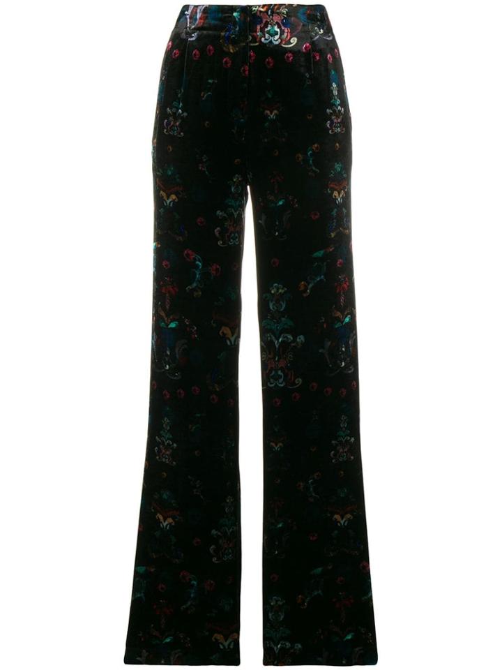Ailanto Floral Print Velvet Trousers - Black