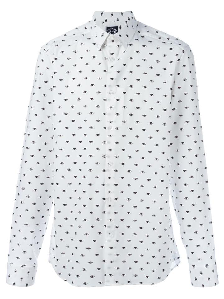 Kenzo Eyes Shirt, Men's, Size: 41, White, Cotton/spandex/elastane