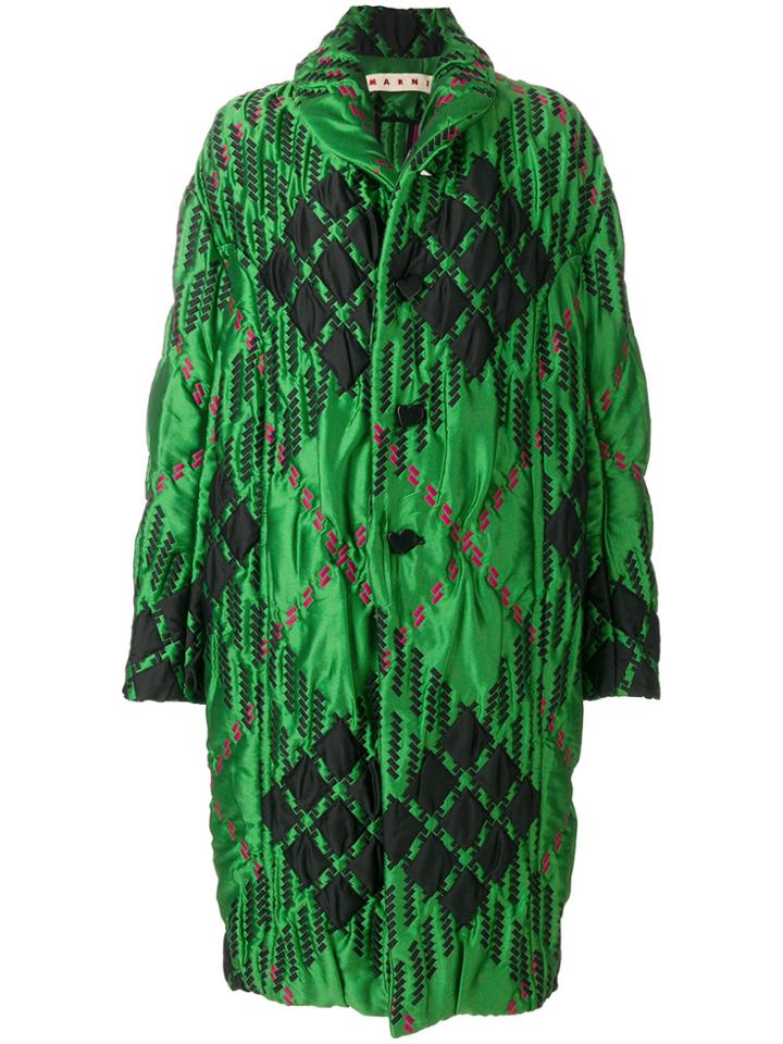 Marni Diamond Print Quilted Coat - Green