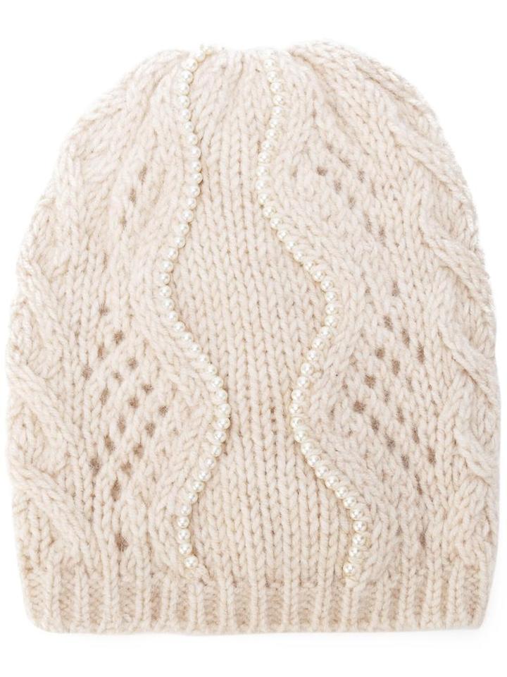 Ermanno Scervino Embellished Knit Beanie, Women's, Nude/neutrals, Acrylic/alpaca/wool/enamel