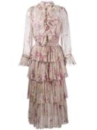 Zimmermann 'winsome' Floral Print Tier Dress, Women's, Size: 3, Nude/neutrals, Polyester/spandex/elastane