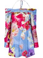Roberto Cavalli Floral Print Off Shoulder Blouse - Blue