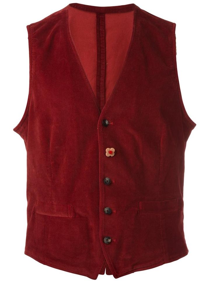 Lardini Flower Detail Waistcoat, Men's, Size: 48, Red, Cotton/spandex/elastane