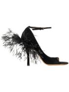 Valentino Valentino Garavani Feather Trim Open Toe Sandals - Black